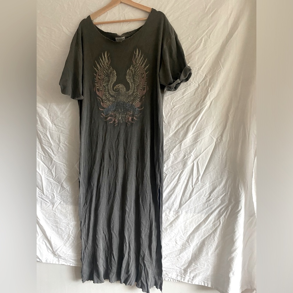 Free People Gray Graphic Maxi Tee Dress